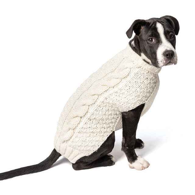 Chilly Dog Natural Cable Knit Wool Dog Sweater