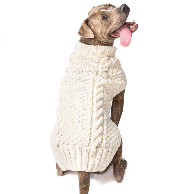 Chilly Dog Natural Cable Knit Wool Dog Sweater