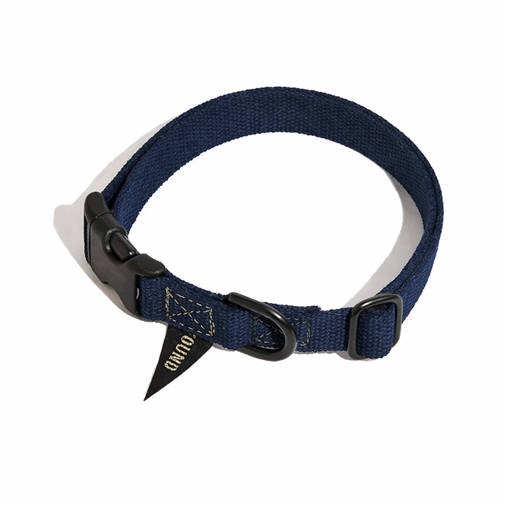 Found Classic Cotton Dog Collar | Navy - Matte Black Hardware