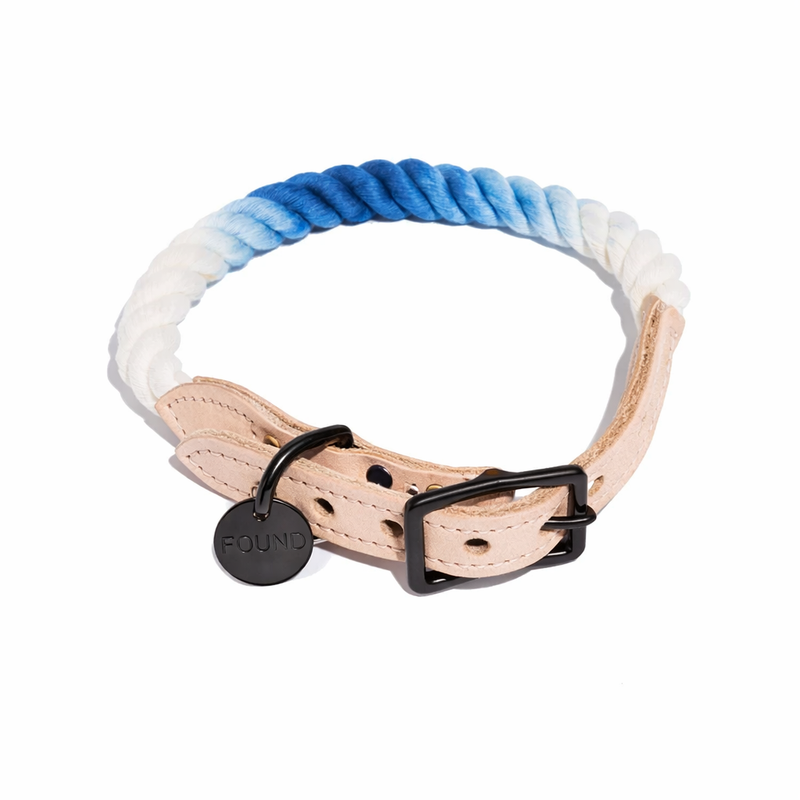 Navy Ombre Cotton Rope Cat & Dog Collar – Matte Black Hardware