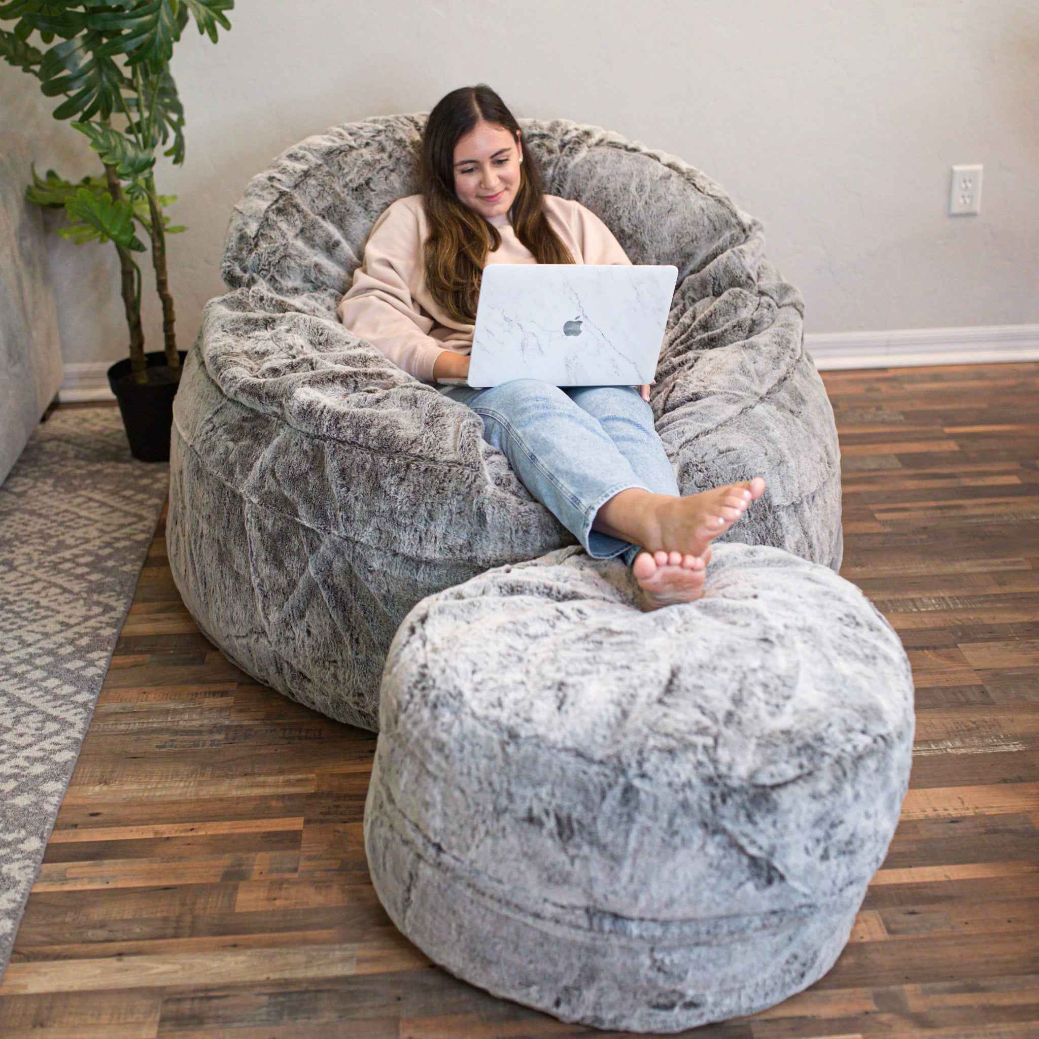 CordaRoy's Queen Faux Fur Nest Convertible Bean Bag Chair