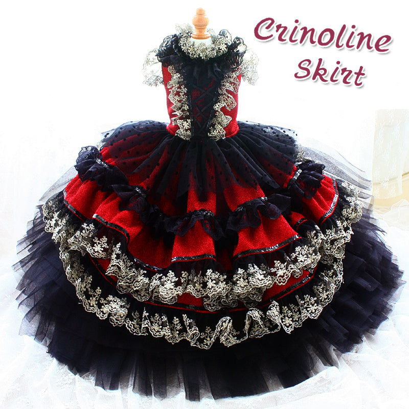 Victorian-Inspired Red and Black Lace Pet Dress