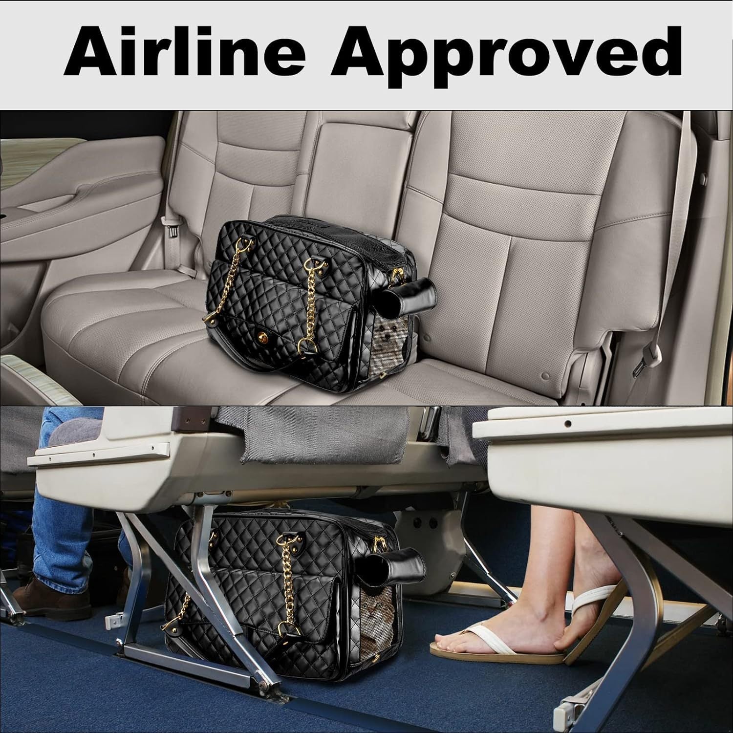 Pet Carrier – Quilted PU Leather with Gold Chain