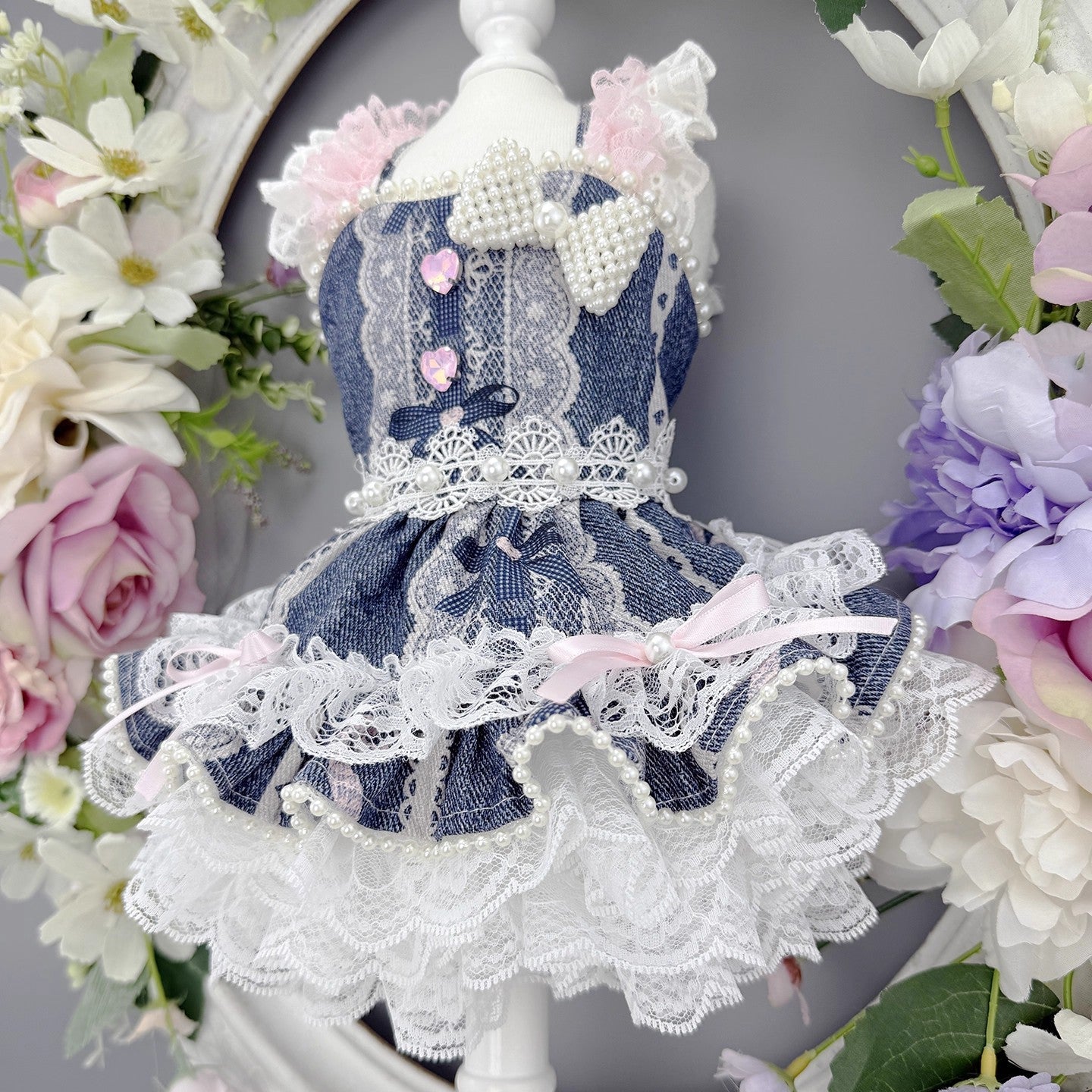 Handmade Denim Lace Pet Dress