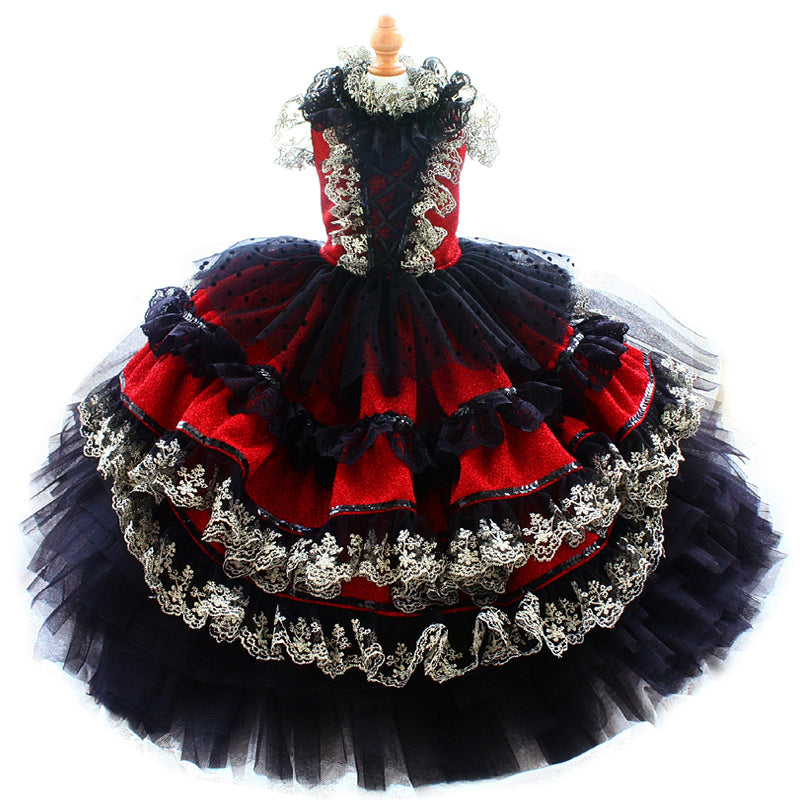 Victorian-Inspired Red and Black Lace Pet Dress