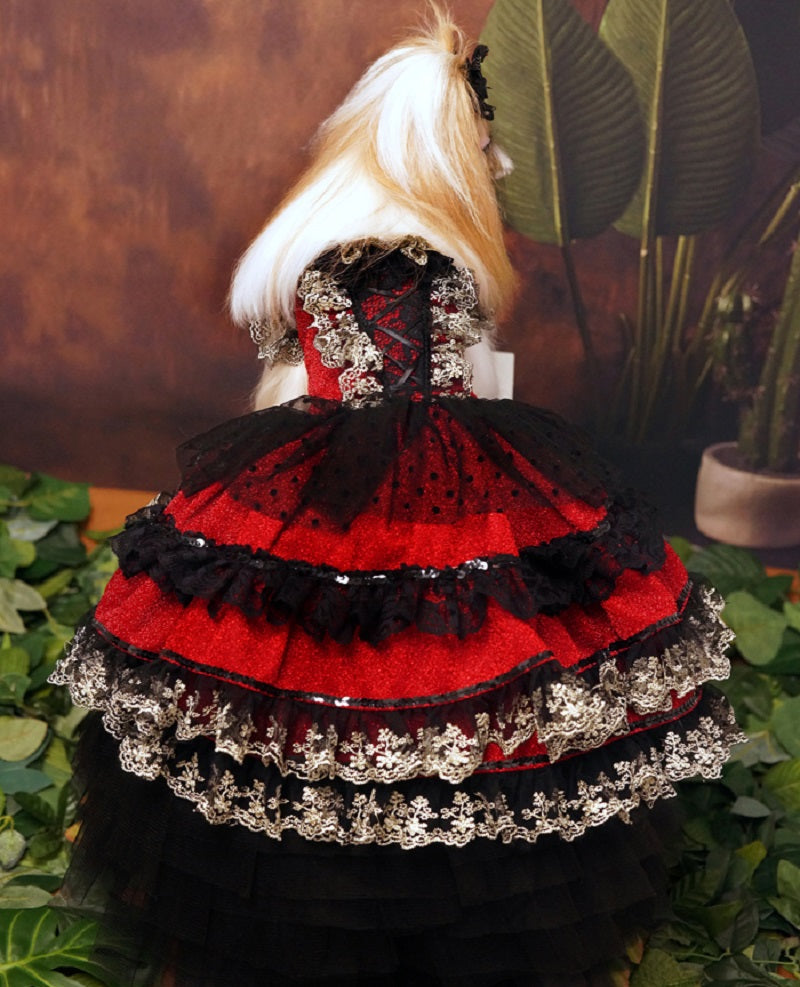 Victorian-Inspired Red and Black Lace Pet Dress