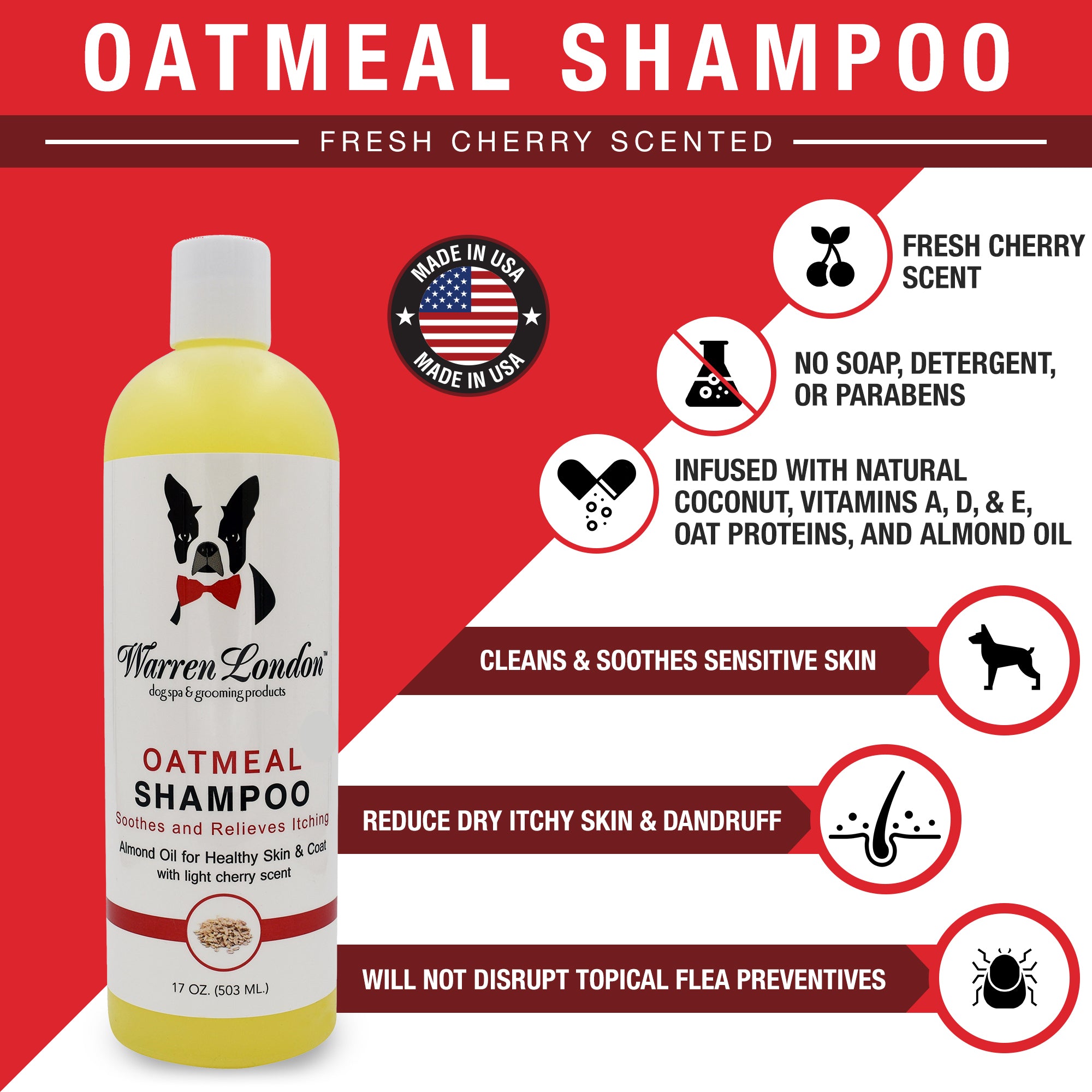 Oatmeal Shampoo - For Dogs With Itchy Skin and Coats - Cherry Scented