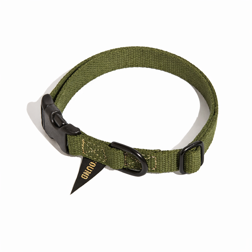Found Classic Cotton Dog Collar | Olive - Matte Black Hardware
