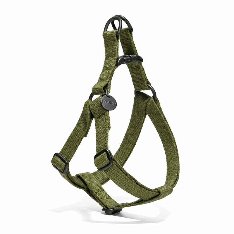 Found My Animal Olive Cotton Dog & Cat Harness with Matte Black Hardware – Adjustable, Durable & Stylish