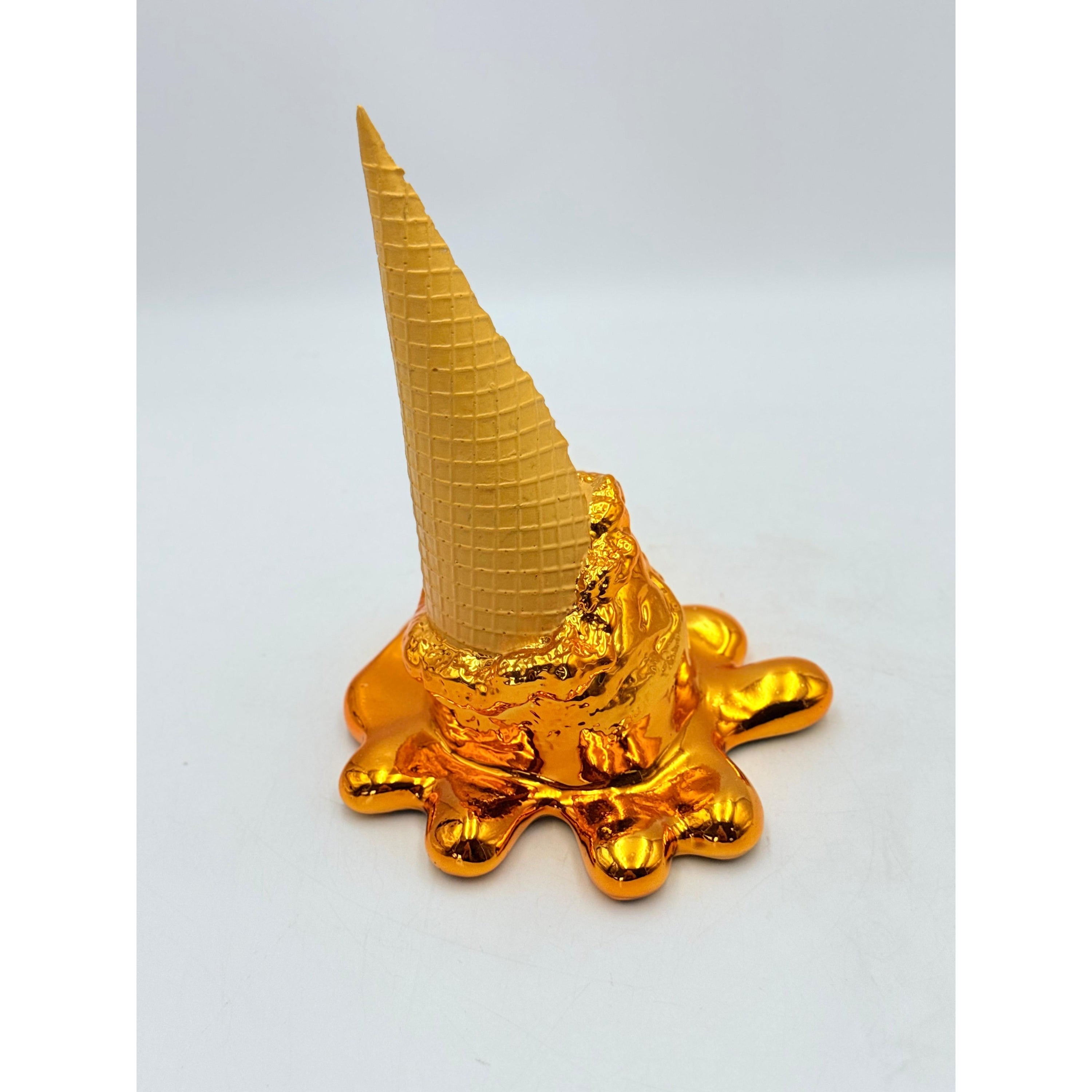 Opps! No.1 Melting Ice Cream Sculpture - Gold Chrome Edition Cream; Gold Chrome Decor Sculpture image 3 - HT Animal Supply