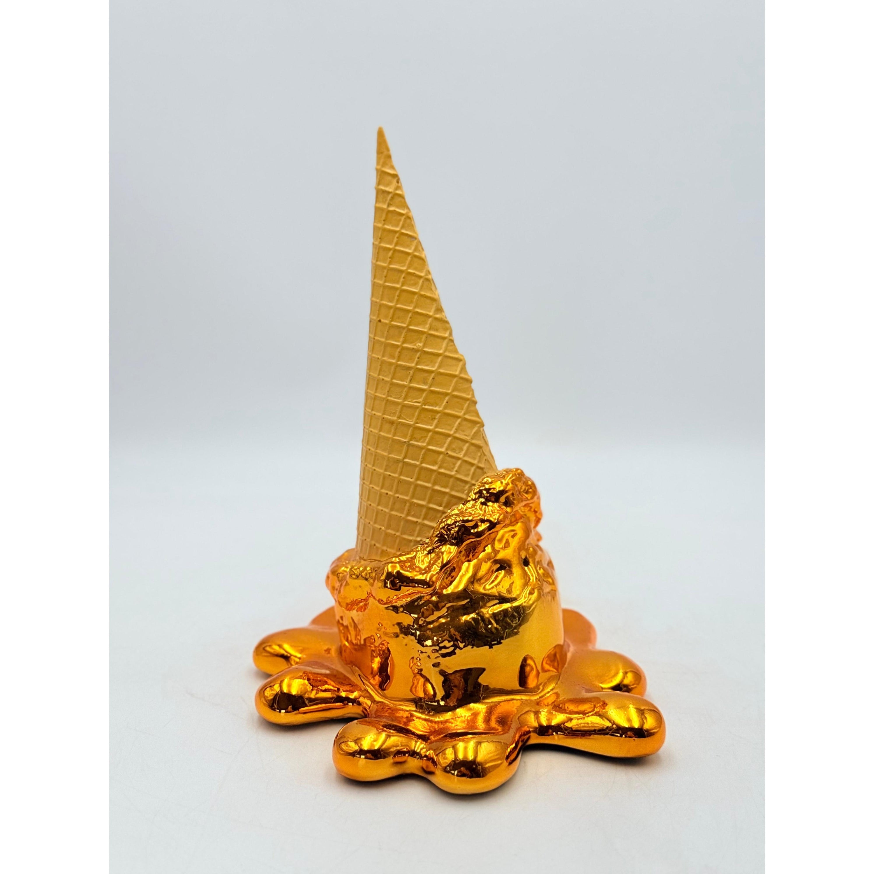 Opps! No.1 Melting Ice Cream Sculpture - Gold Chrome Edition Cream; Gold Chrome Decor Sculpture image 2 - HT Animal Supply