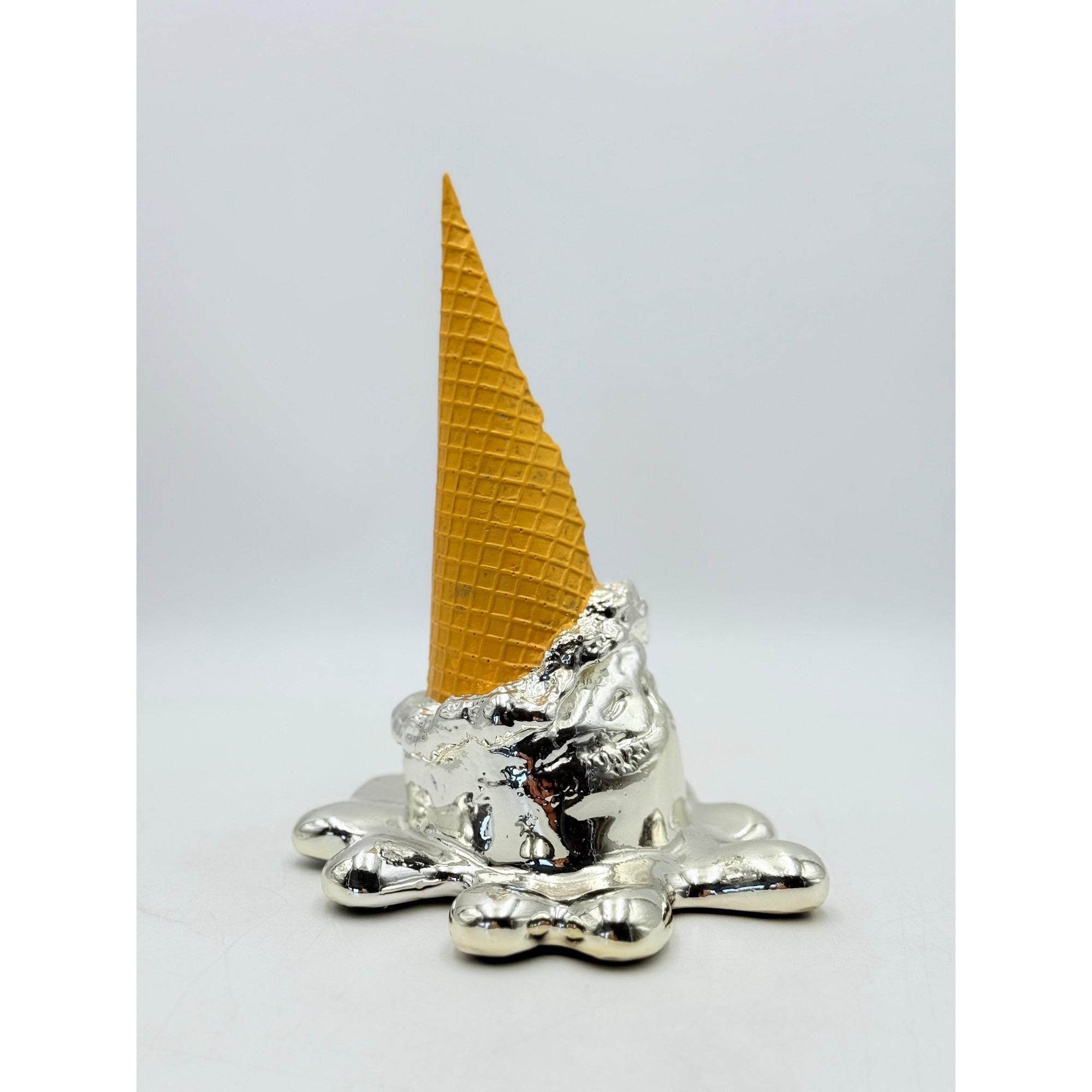 And Iconic Oops! No.1 Melting Ice Cream Sculpture Silver Chrome Style