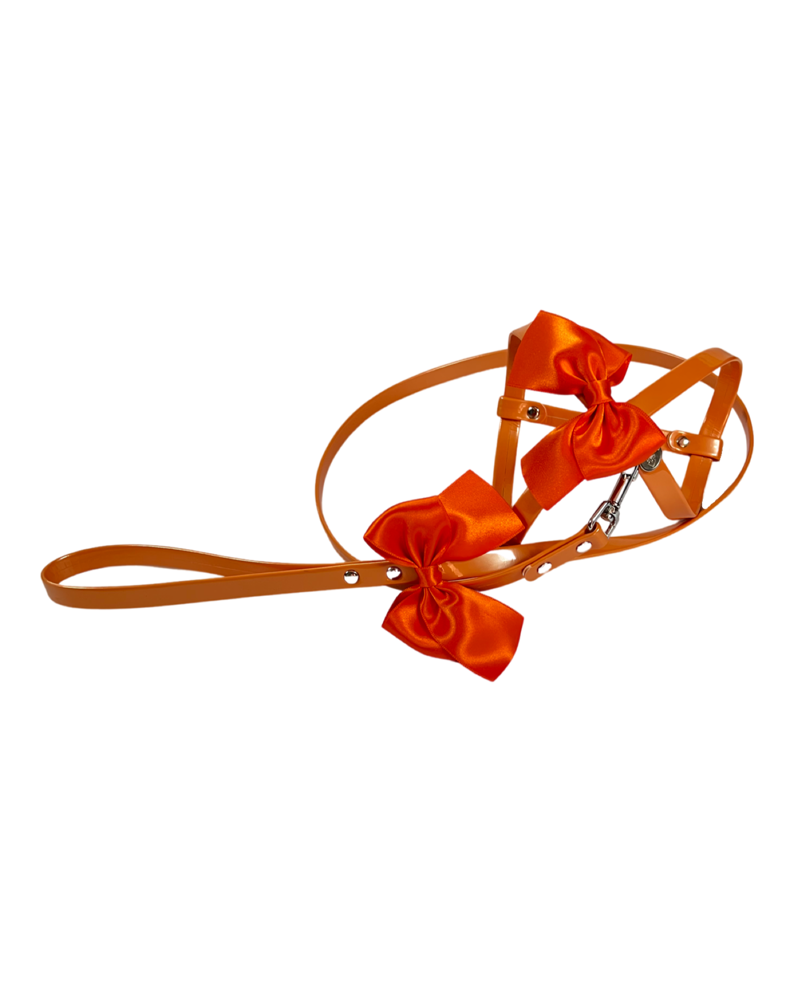Fashion Dog Harness and Leash Set - Orange Bow