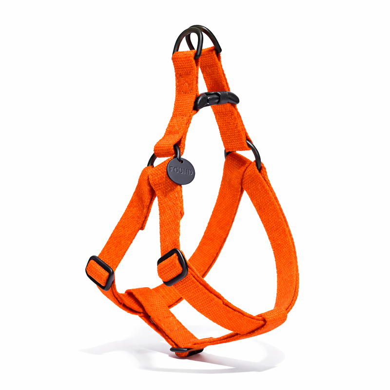Found My Animal Orange Cotton Dog & Cat Harness with Matte Black Hardware – Adjustable, Durable & Stylish