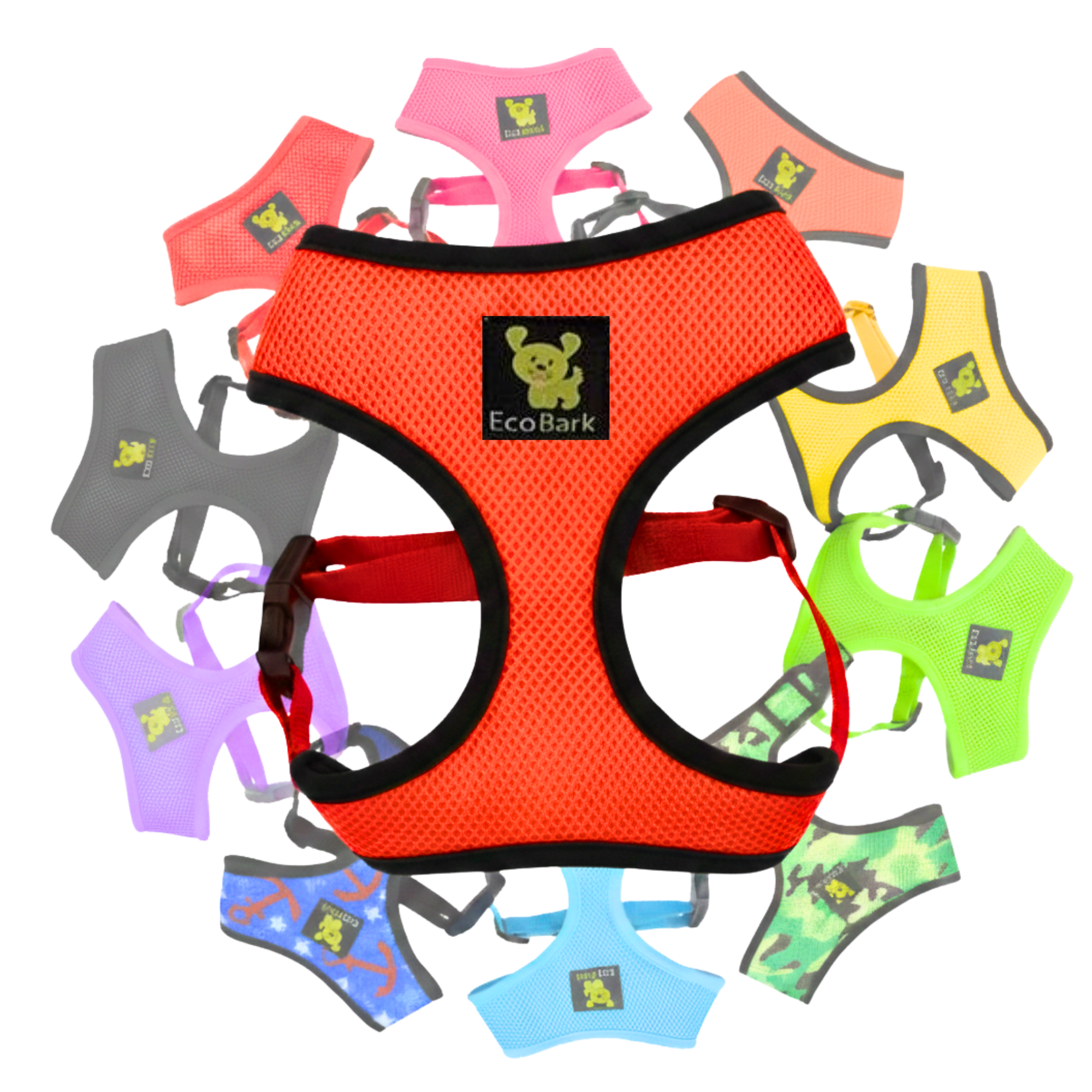 Over-the-Head Dog Harnesses - Max Comfort - 18 Colors & Patterns / Orange