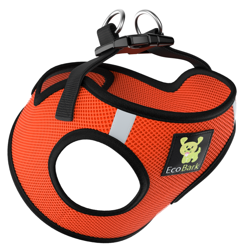EcoBark Step In Dog Harness - Teacup & Small Breeds- Reflective Soft Mesh Harness for Teacup, Small Dogs and Puppies / Orange