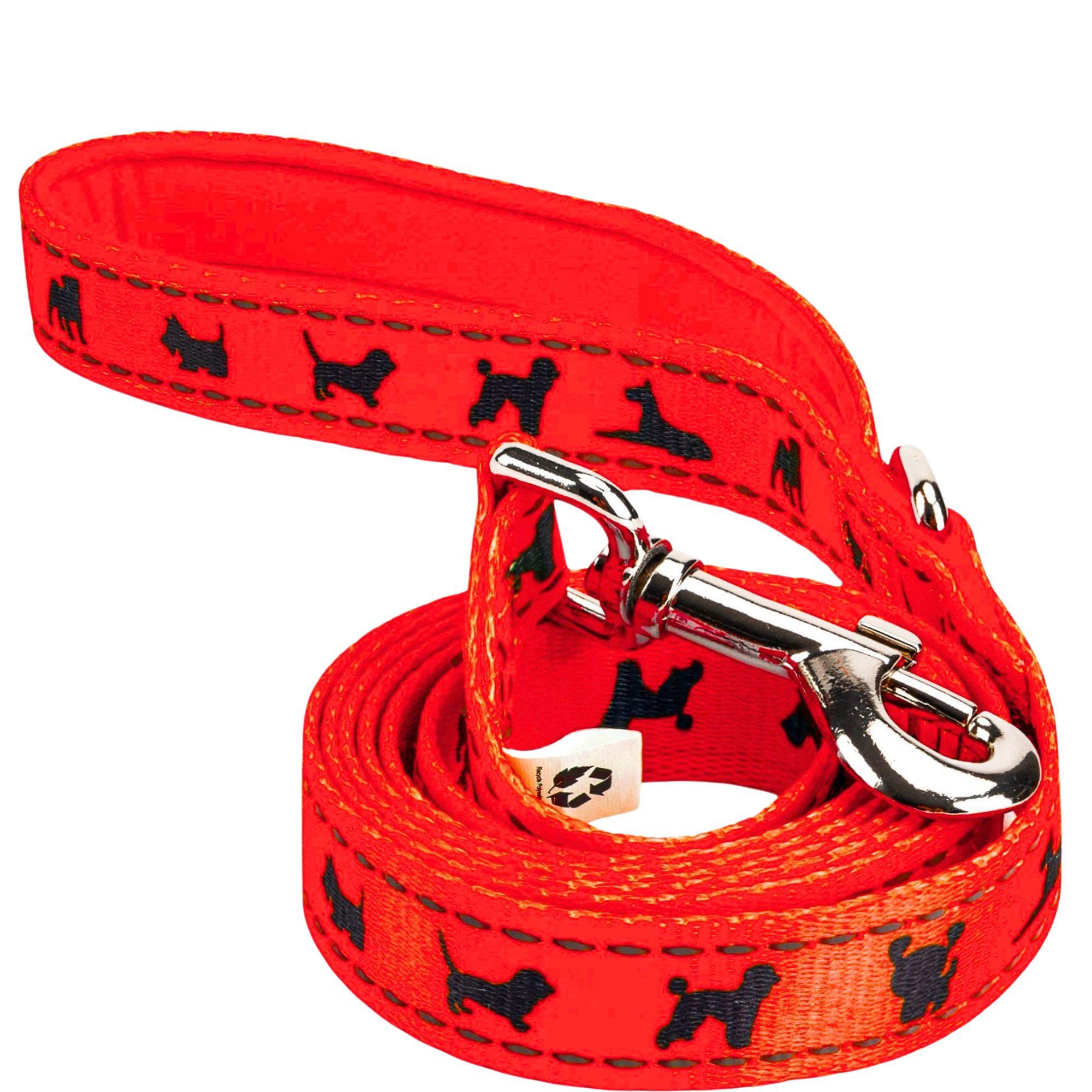 EcoBark Safety Orange Dog Leash- Padded Comfort Grip Leash with Dog Pattern - 4ft, 5ft, and 6ft Leash for Small and Medium Dogs