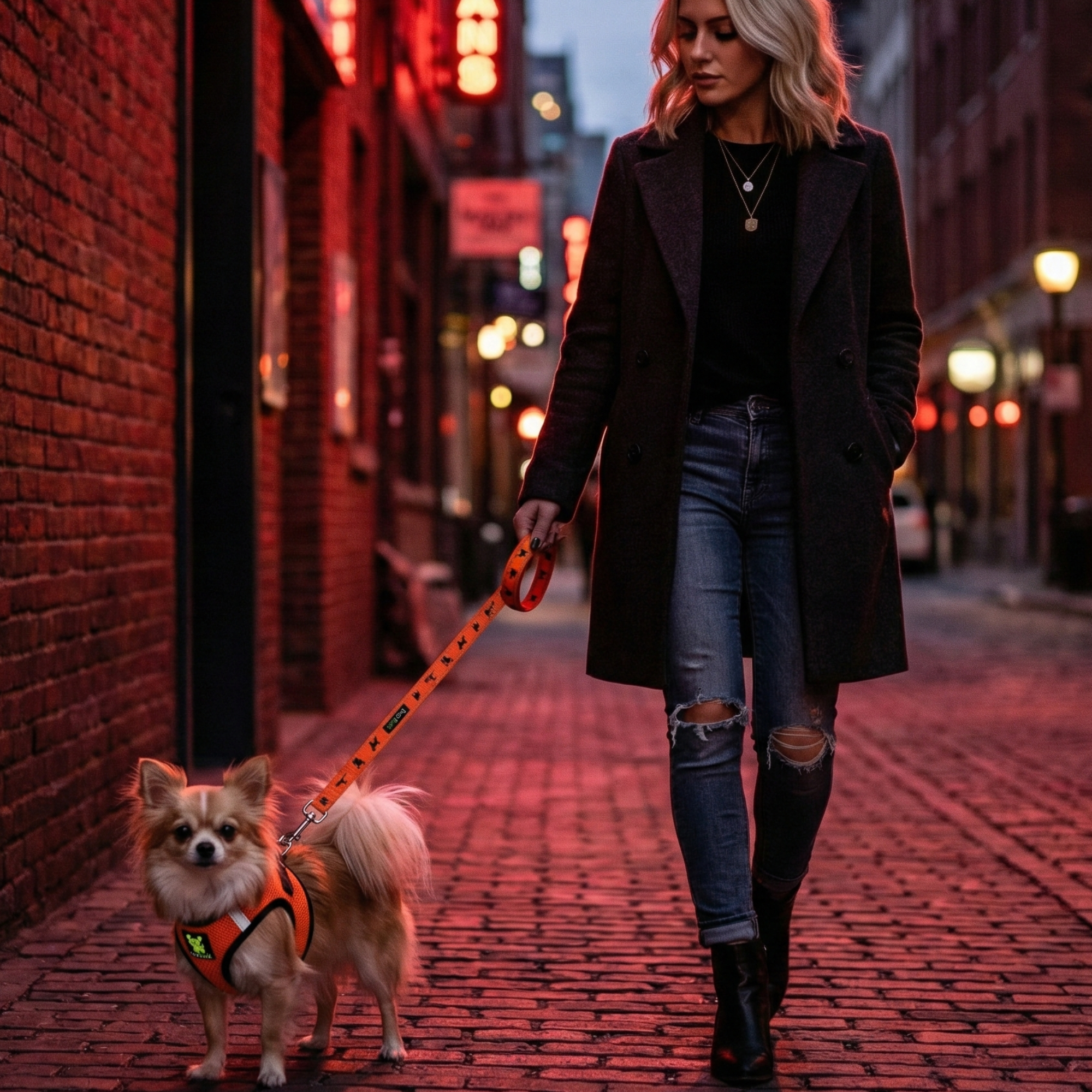 EcoBark Safety Orange Dog Leash- Padded Comfort Grip Leash with Dog Pattern - 4ft, 5ft, and 6ft Leash for Small and Medium Dogs