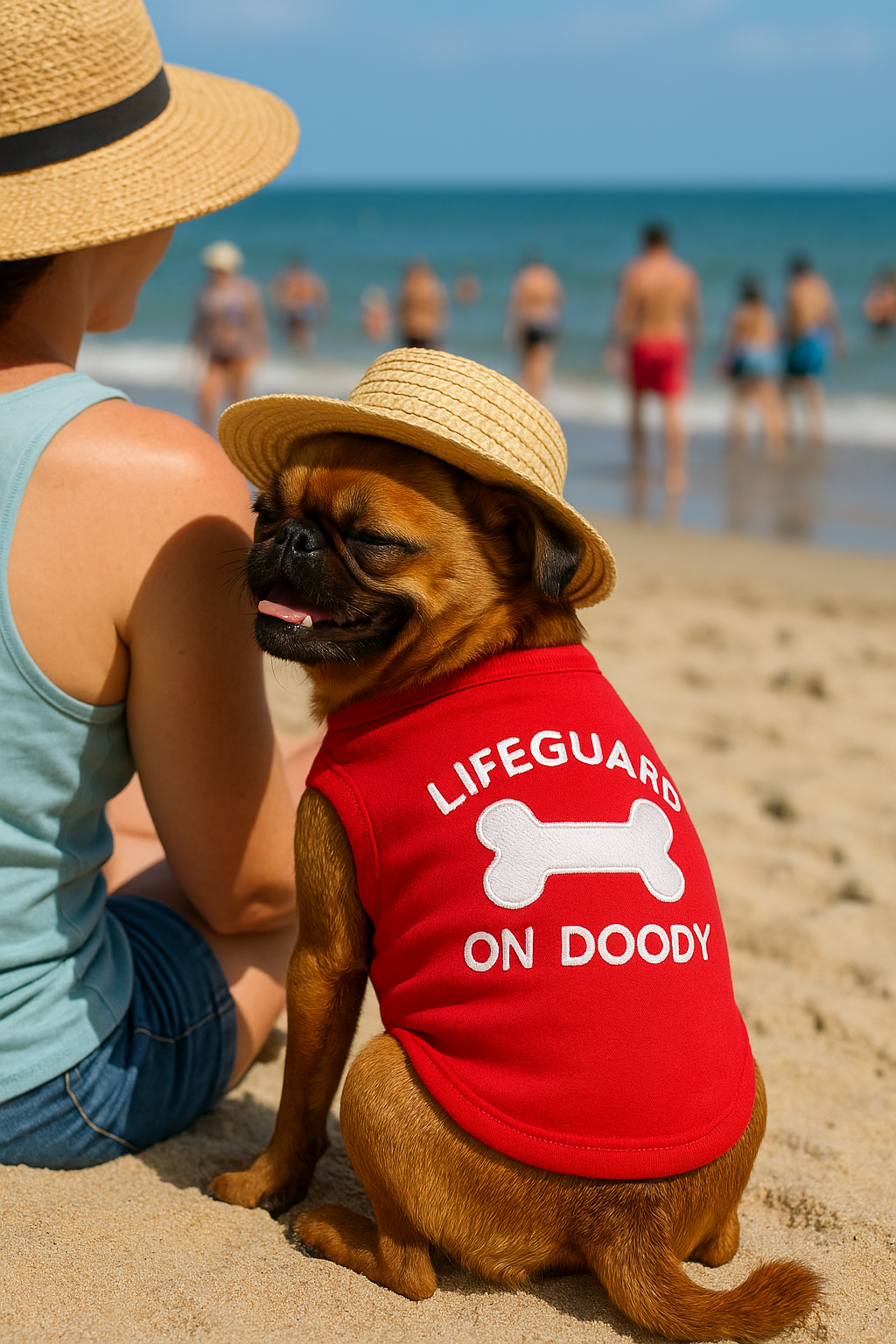 Parisian Pet Lifeguard on Doody Dog T-Shirt-Red