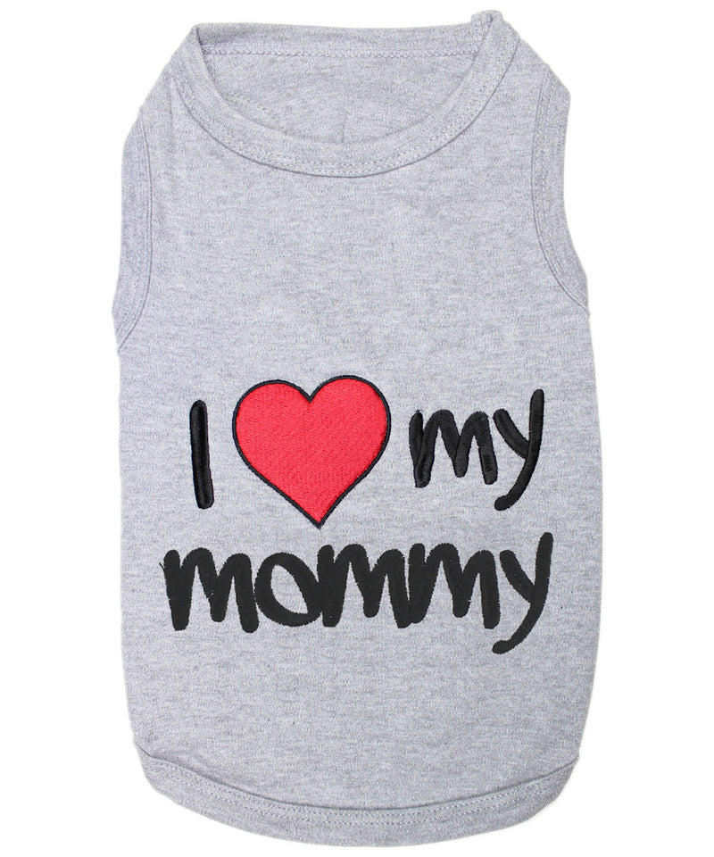 Parisian Pet I Love Mommy Embroidered Cotton T-Shirt-Gray