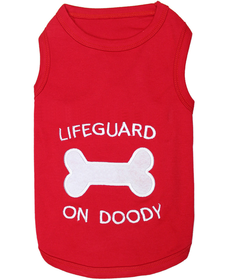 Parisian Pet Lifeguard on Doody Dog T-Shirt-Red