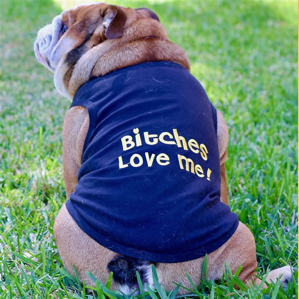 Parisian Pet Bitches Love Me Funny Dog Shirt  Embroidered Cotton Pet T-Shirt for Dogs & Cats, Black-Valentines Day