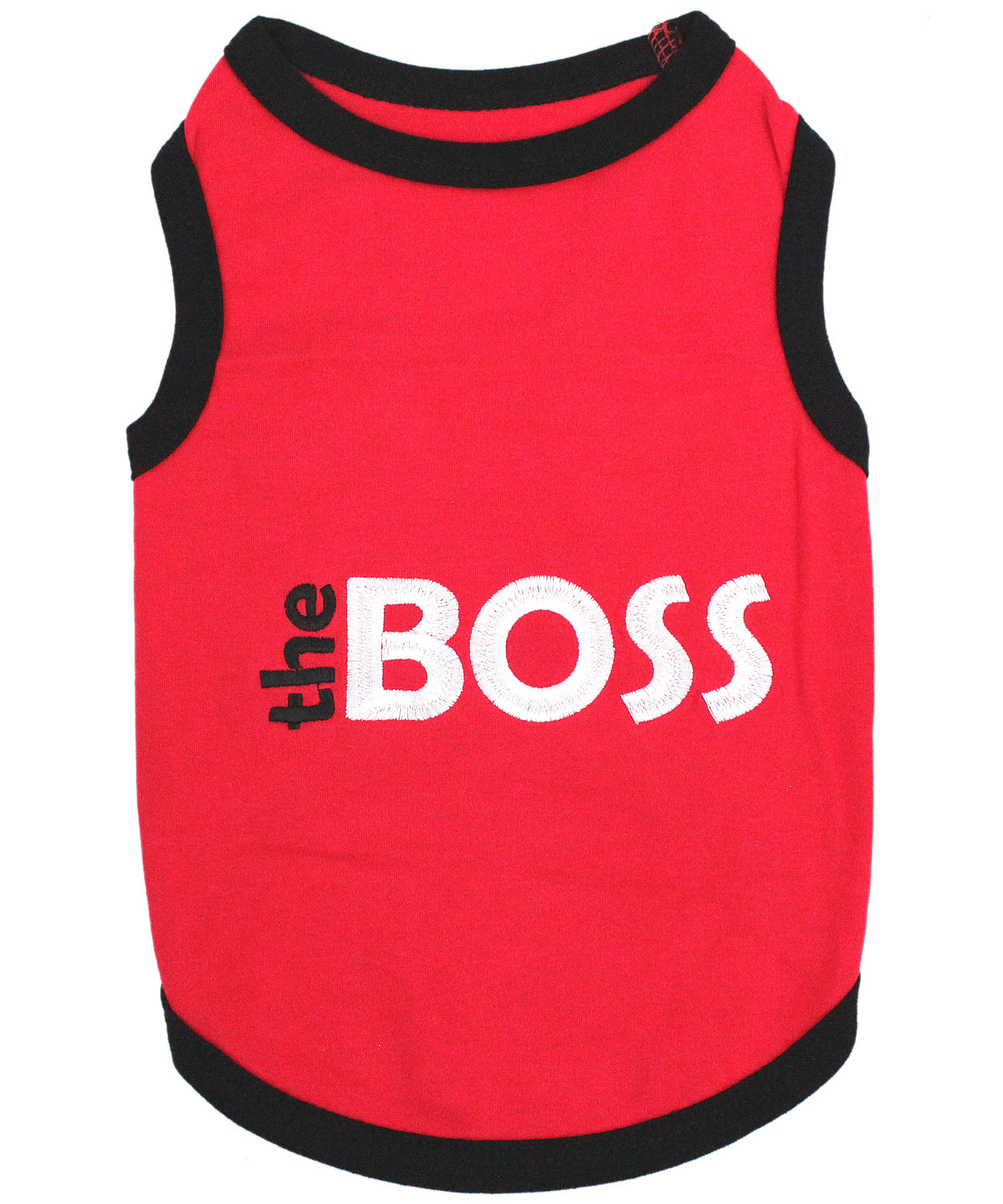 Parisian Pet The Boss Embroidered Pet T-Shirt  Bold Slogan Dog Apparel for Dogs & Cats, Red