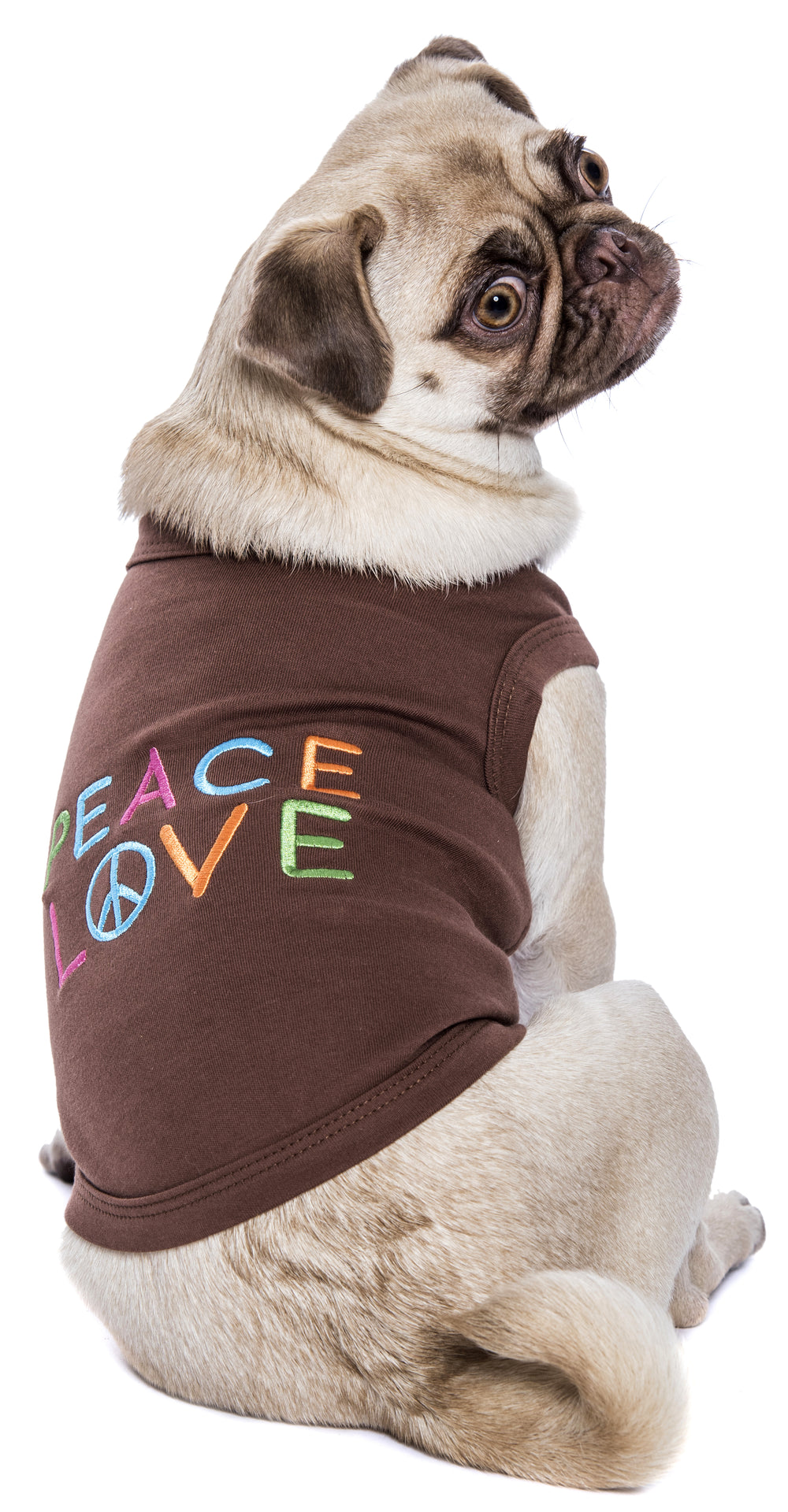 Parisian Pet Peace Love Positive Pet T-Shirt  Stylish Cotton Outfit for Dogs & Cats, Brown-Valentines Day