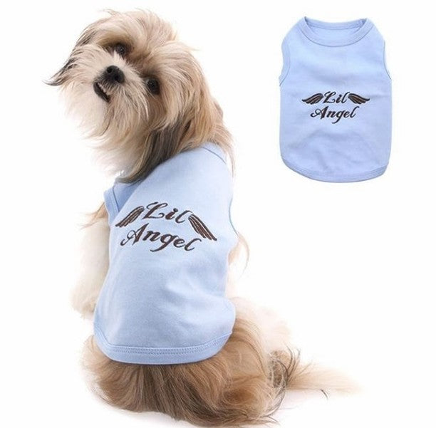 Parisian Pet Lil Angel Dog & Cat T-Shirt  Comfortable & Lightweight Embroidered Novelty Pet Shirt  Light Blue