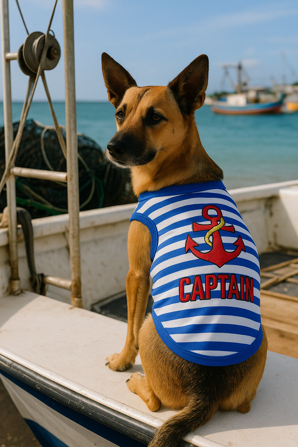 Parisian Pet Captain Fun Sailor Dog Outfit-Blue & White Stripes