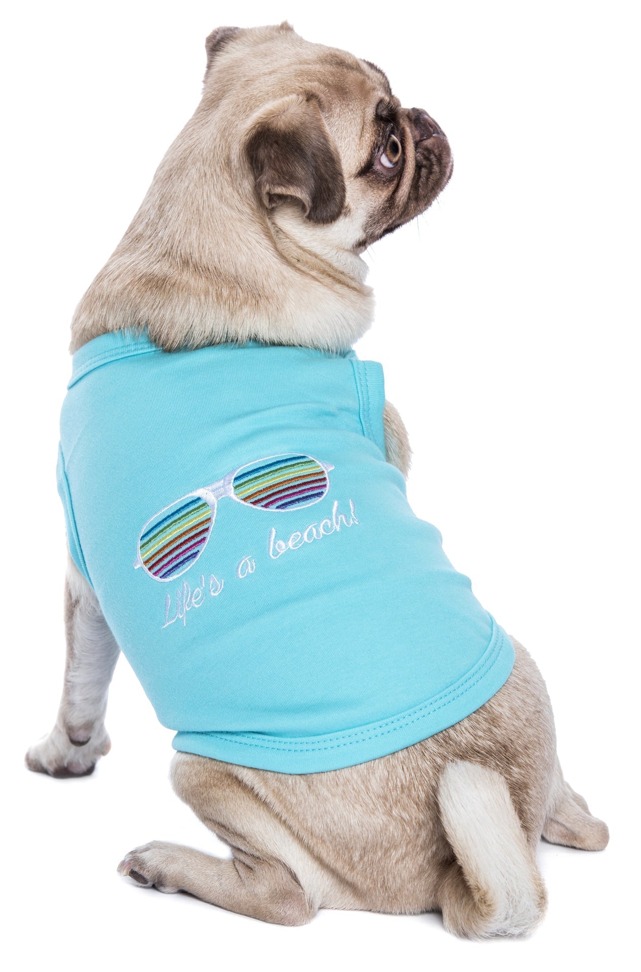 Parisian Pet Lifes a Beach Summer Dog T-Shirt  Comfortable Beach-Themed Pet Clothing for Dogs & Cats, Light Blue