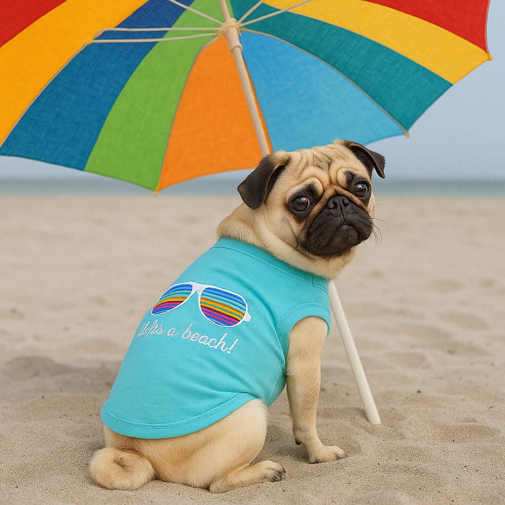 Parisian Pet Lifes a Beach Summer Dog T-Shirt-Light Blue