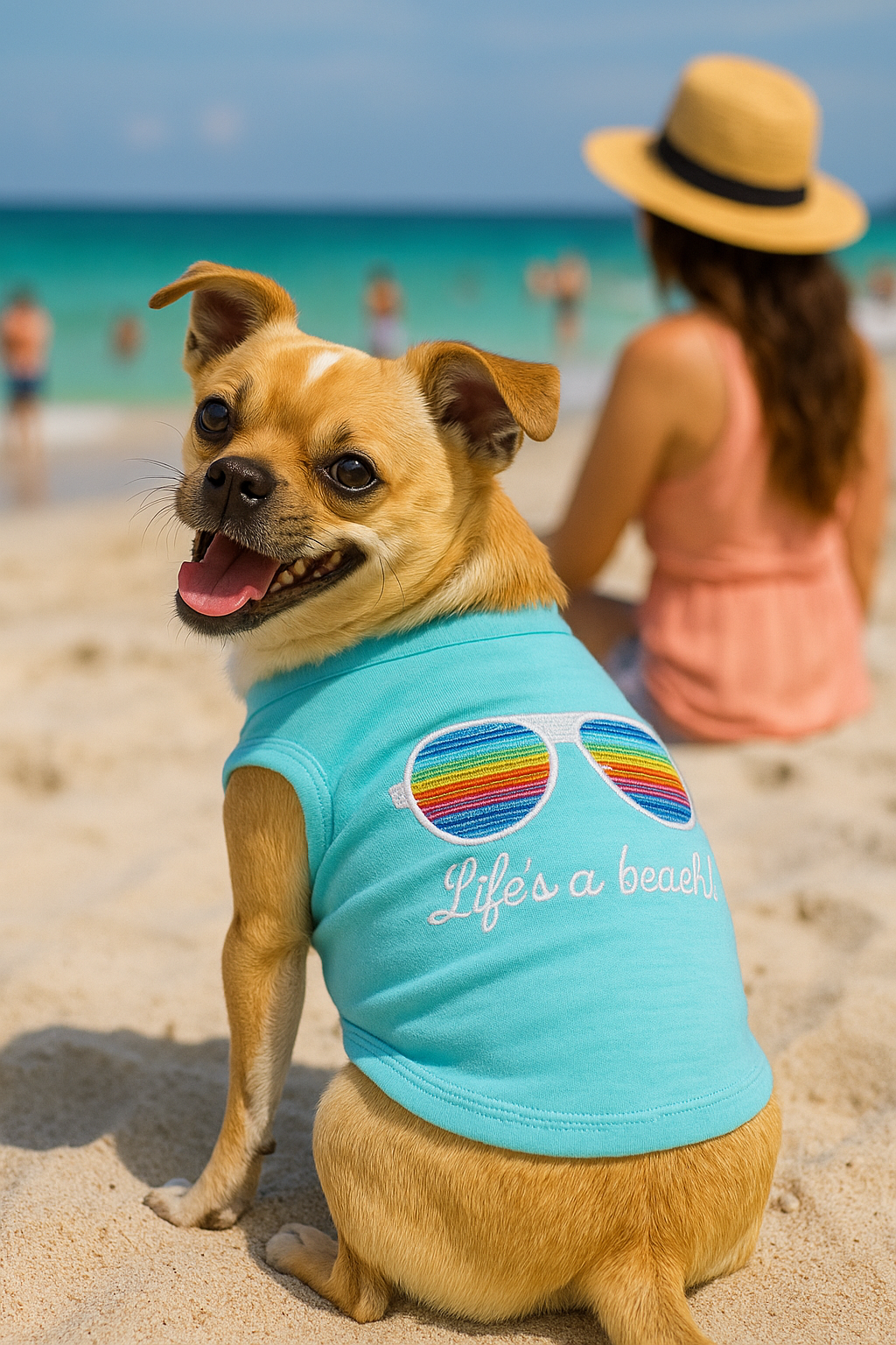Parisian Pet Lifes a Beach Summer Dog T-Shirt  Comfortable Beach-Themed Pet Clothing for Dogs & Cats, Light Blue