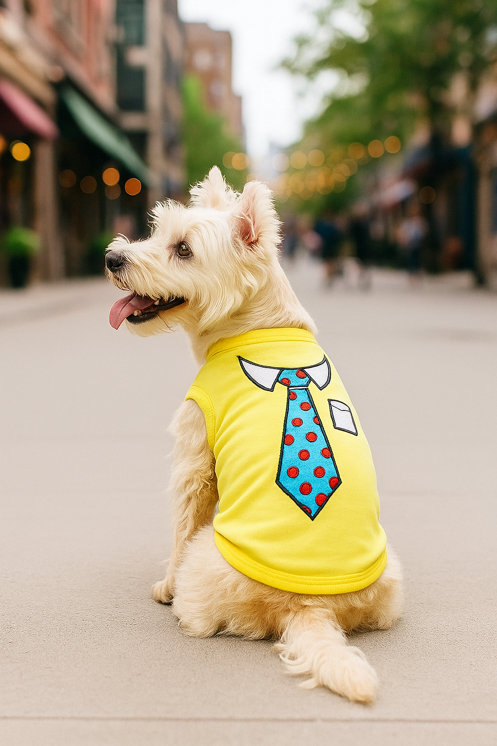 Parisian Pet Tie Dog Shirt  Elegant Formal Attire for Dogs & Cats, Light Yellow