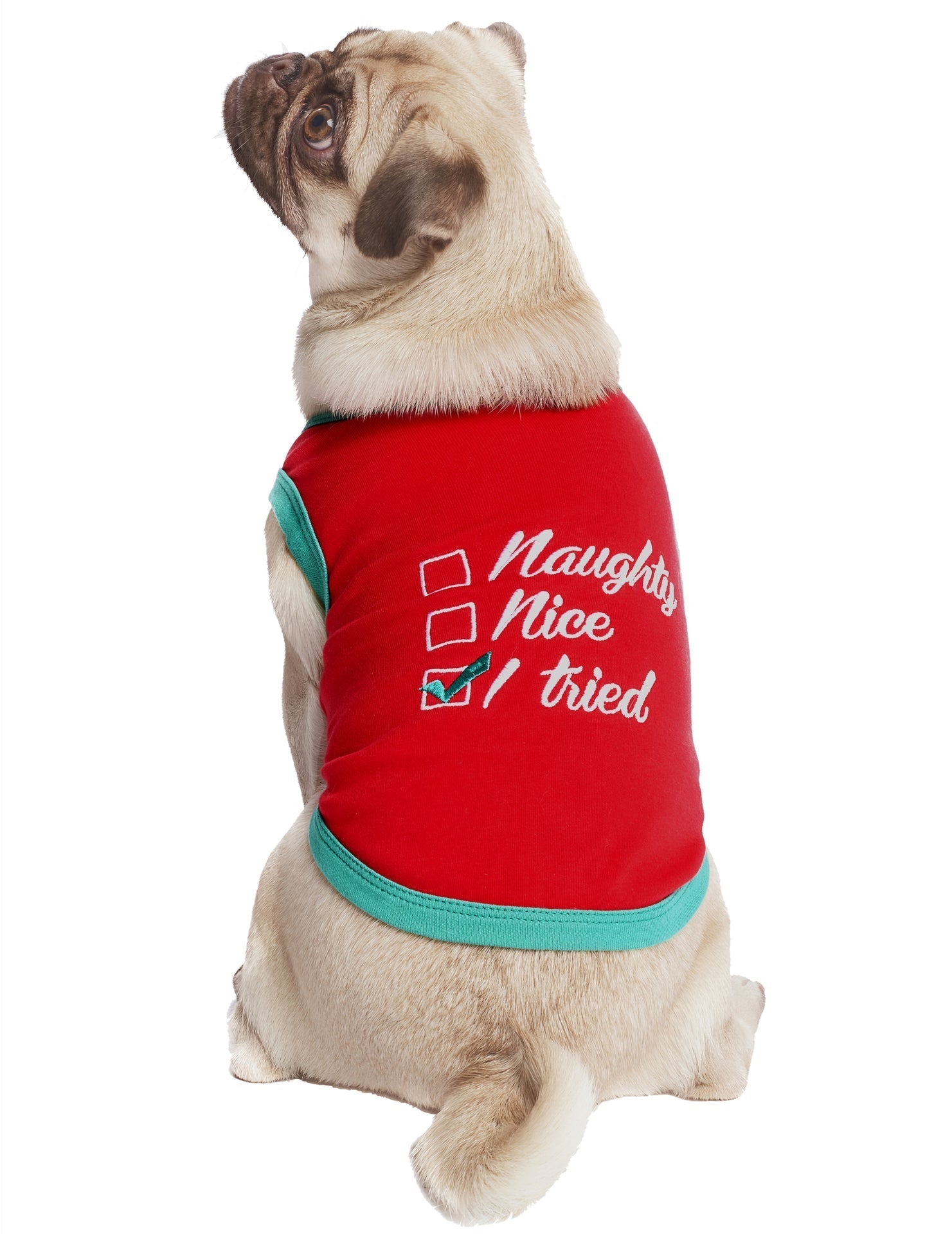 Parisian Pet Naughty or Nice Dog Christmas T-Shirt - Festive Pet Holiday Shirt for Dogs & Cats, Red