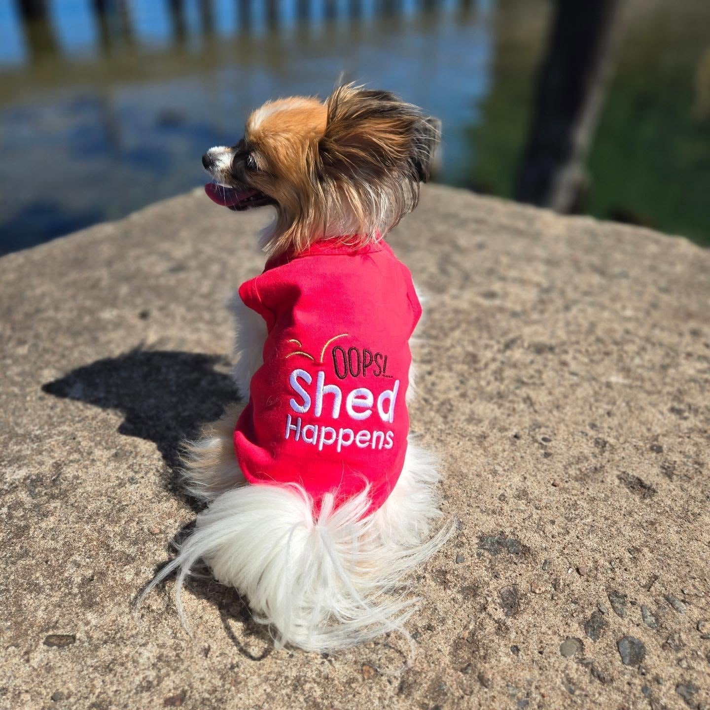 Parisian Pet Shed Happens Funny Dog Shirt  Soft Cotton Slogan Pet Apparel for Dogs & Cats, Red