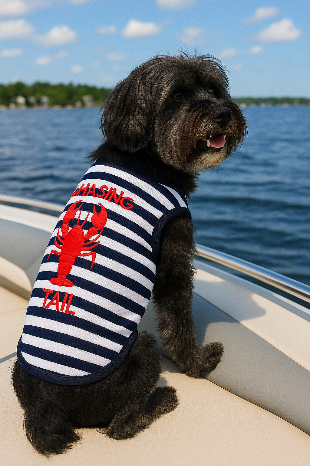 Parisian Pet Lobster Chasing Tail Dog T-Shirt-Blue & White Stripes