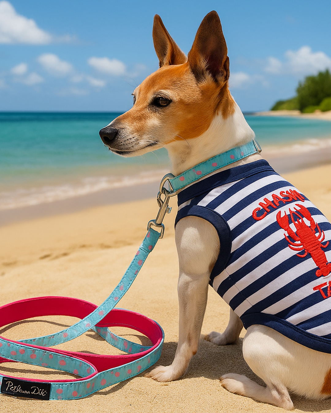 Parisian Pet Lobster Chasing Tail Dog T-Shirt-Blue & White Stripes