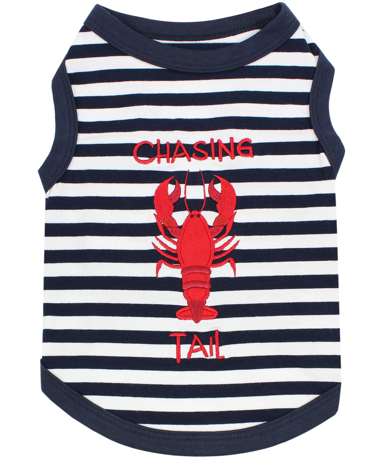 Parisian Pet Lobster Chasing Tail Dog Shirt – Nautical Cotton Pet T-Shirt for Dogs & Cats, Blue & White Stripes