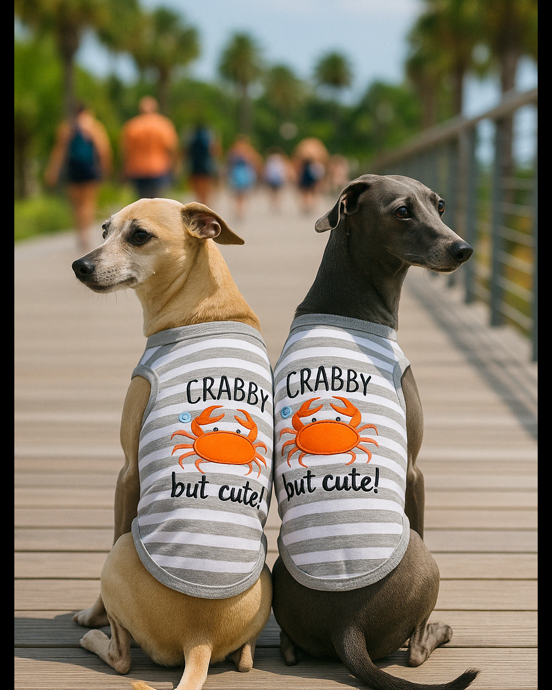 Parisian Pet Crabby But Cute Tee Embroidered Dog T-Shirt-Gray & White Stripes