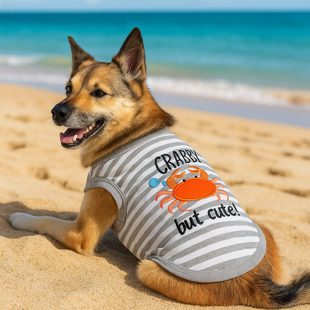 Parisian Pet Crabby But Cute Tee Embroidered Dog T-Shirt-Gray & White Stripes