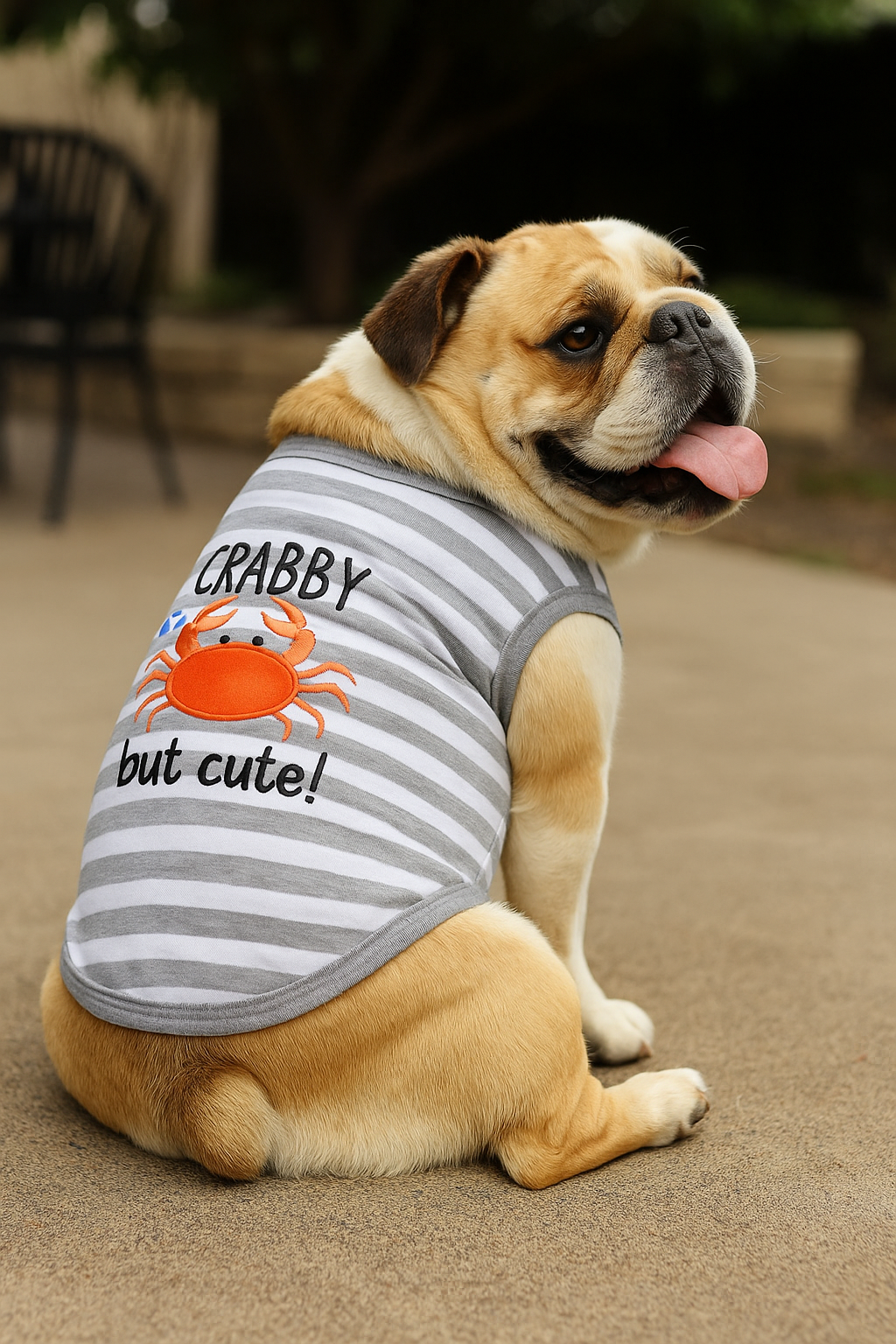 Parisian Pet Crabby But Cute Tee Embroidered Dog T-Shirt-Gray & White Stripes