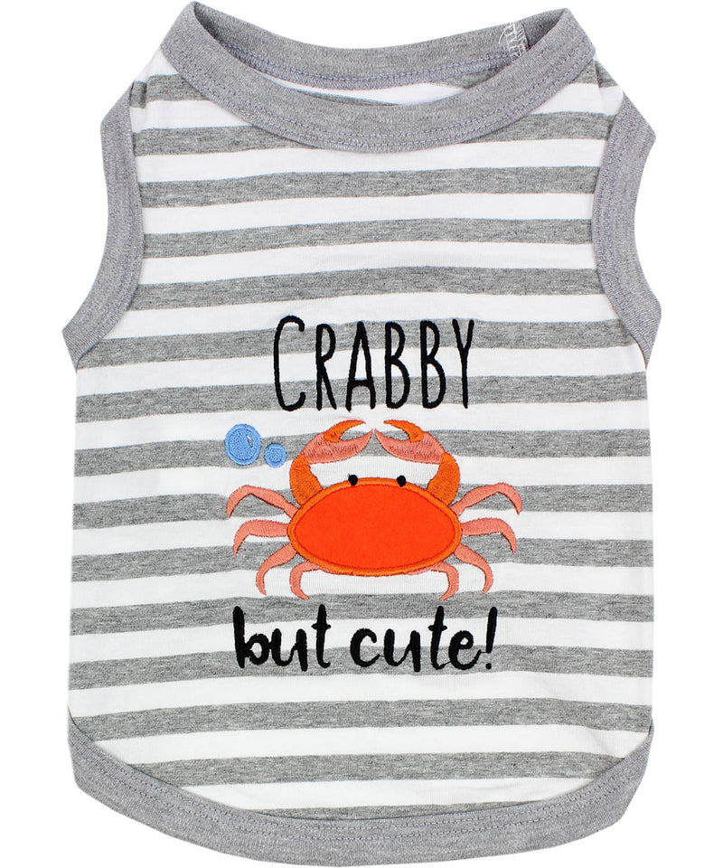 Parisian Pet Crabby But Cute Tee Embroidered Dog T-Shirt-Gray & White Stripes