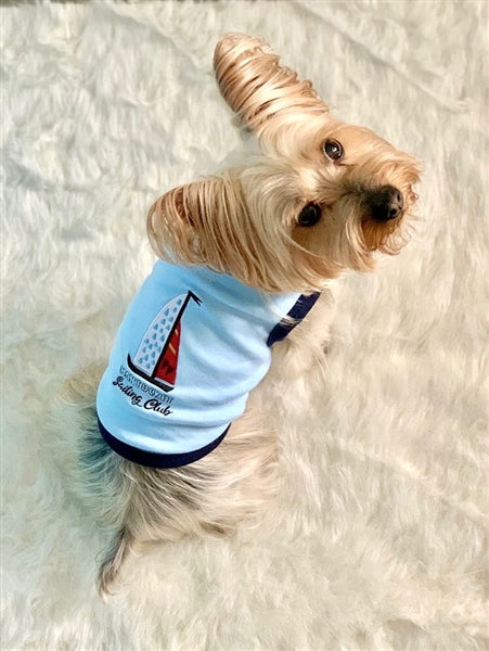 Parisian Pet Sailing Club Dog Shirt  Nautical Embroidered Pet Apparel for Dogs & Cats, Light Blue