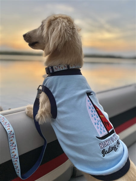 Parisian Pet Sailing Club Dog Shirt  Nautical Embroidered Pet Apparel for Dogs & Cats, Light Blue