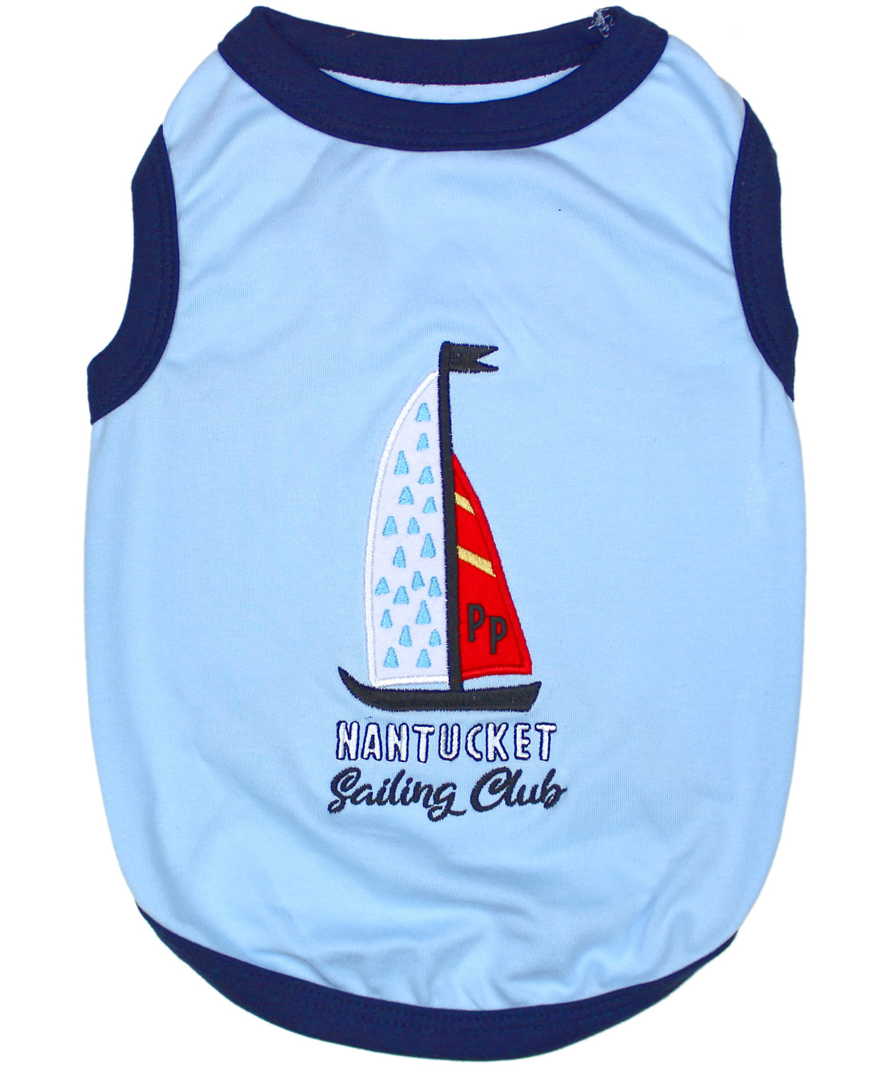 Parisian Pet Sailing Club Dog Shirt – Nautical Embroidered Pet Apparel for Dogs & Cats, Light Blue