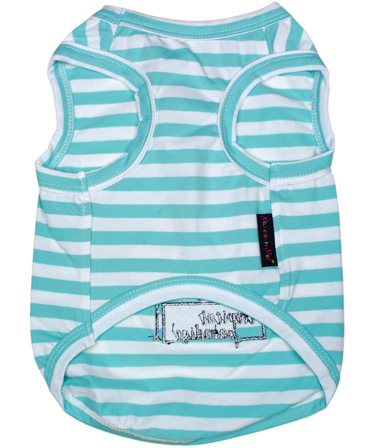 Parisian Pet Flamingos Dog T-Shirt-Light Blue & White Stripes