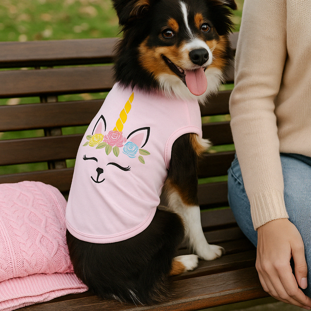 Parisian Pet Unicorn Embroidered Dog Shirt  Magical Cotton Pet T-Shirt for Dogs & Cats, Pink