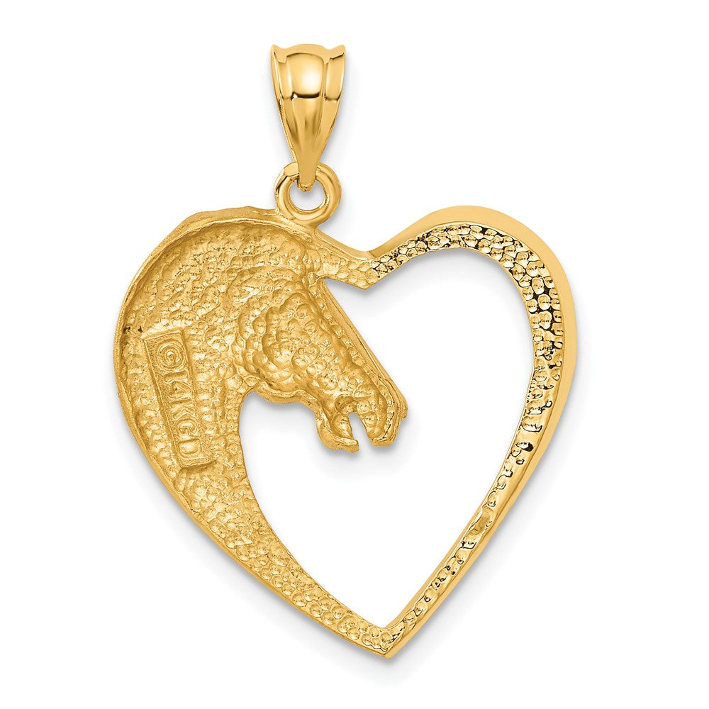 14k Yellow Gold Horse Head and Heart Pendant, 22mm
