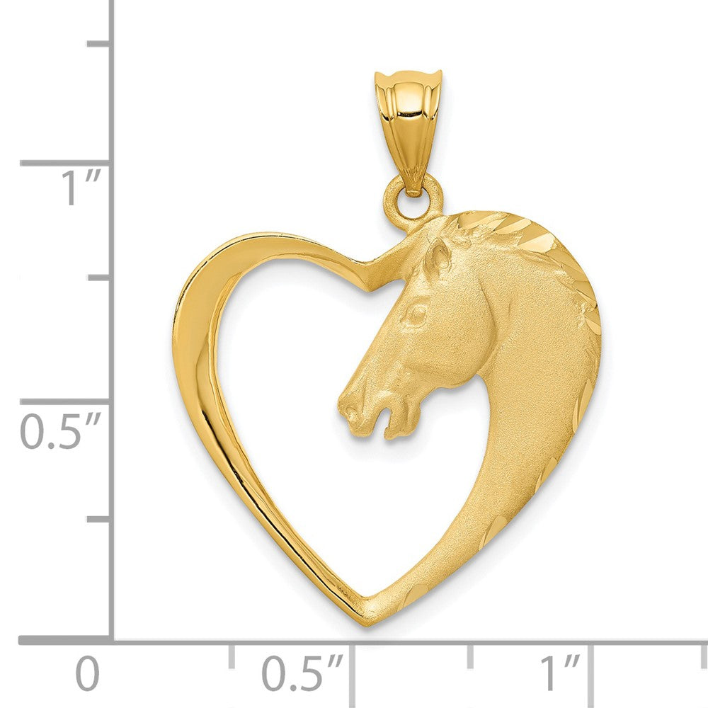 14k Yellow Gold Horse Head and Heart Pendant, 22mm
